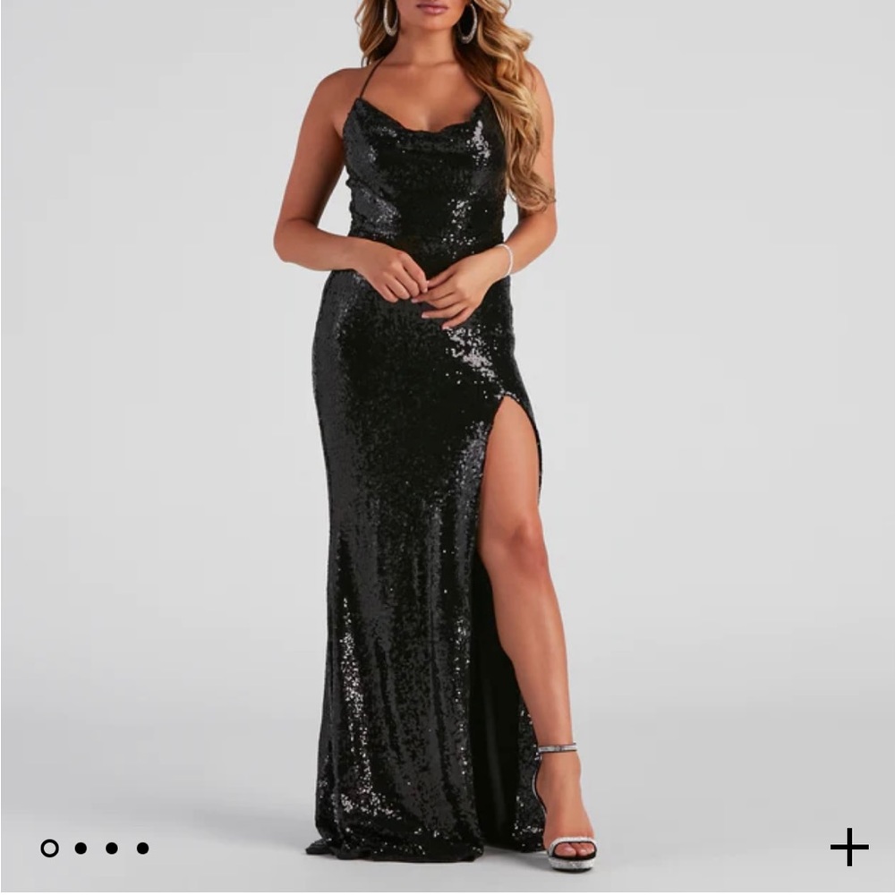 NWT long black sequin party dress size XS extra small Windsor brand high slit **
